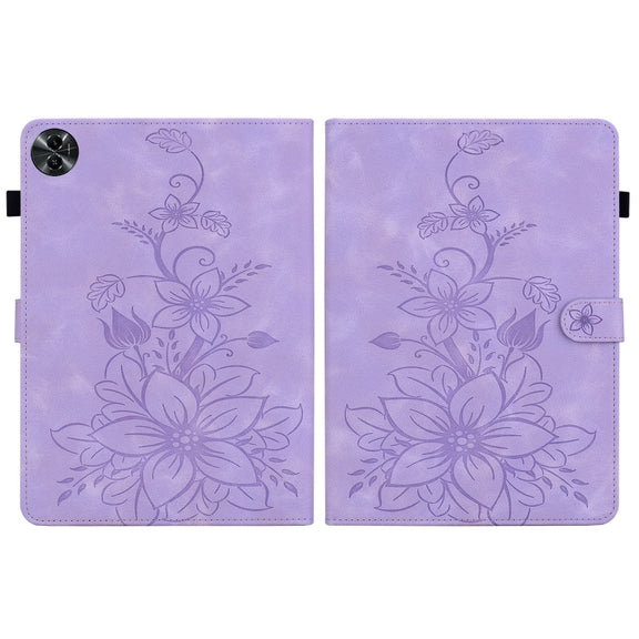 For Realme Pad 2 11.5 Lily Embossed Leather Tablet Case(Purple)