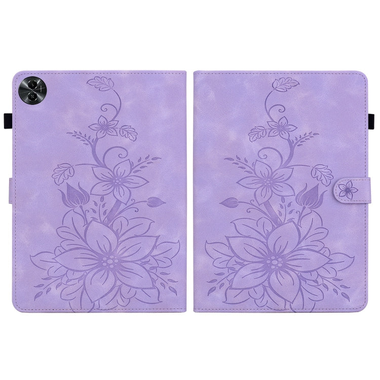 For Realme Pad 2 11.5 Lily Embossed Leather Tablet Case(Purple)