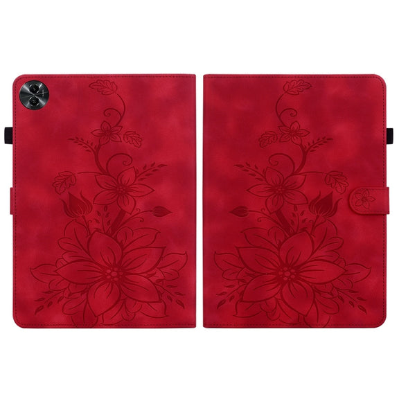 For Realme Pad 2 11.5 Lily Embossed Leather Tablet Case(Red)