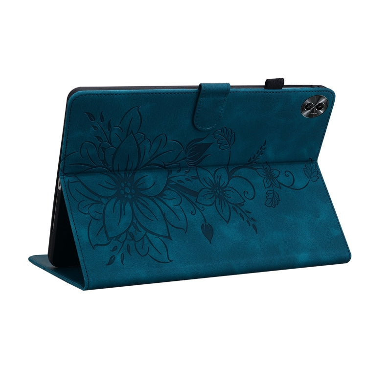 For Realme Pad 2 11.5 Lily Embossed Leather Tablet Case(Dark Blue)