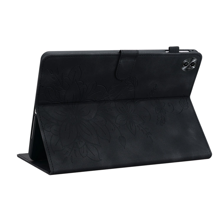 For Realme Pad 2 11.5 Lily Embossed Leather Tablet Case(Black)