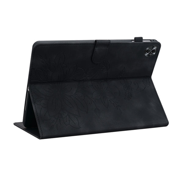 For Realme Pad 2 11.5 Lily Embossed Leather Tablet Case(Black)