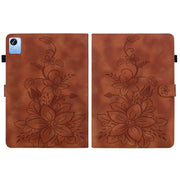 For Realme Pad X Lily Embossed Leather Tablet Case(Brown)