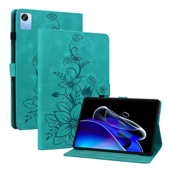 For Realme Pad X Lily Embossed Leather Tablet Case(Green)