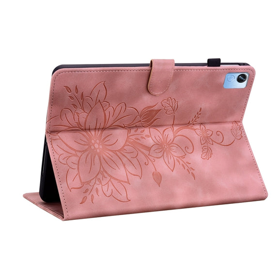 For Realme Pad X Lily Embossed Leather Tablet Case(Pink)