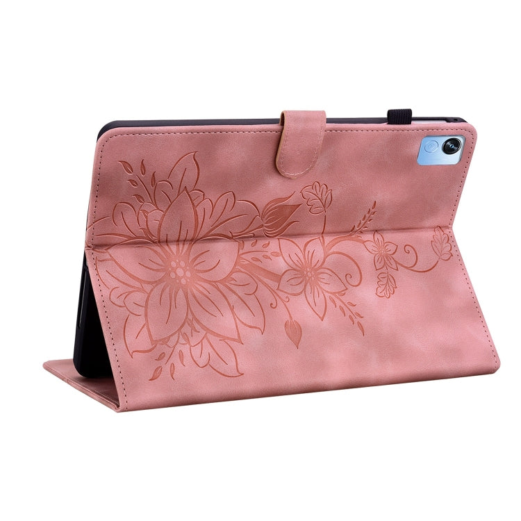 For Realme Pad X Lily Embossed Leather Tablet Case(Pink)