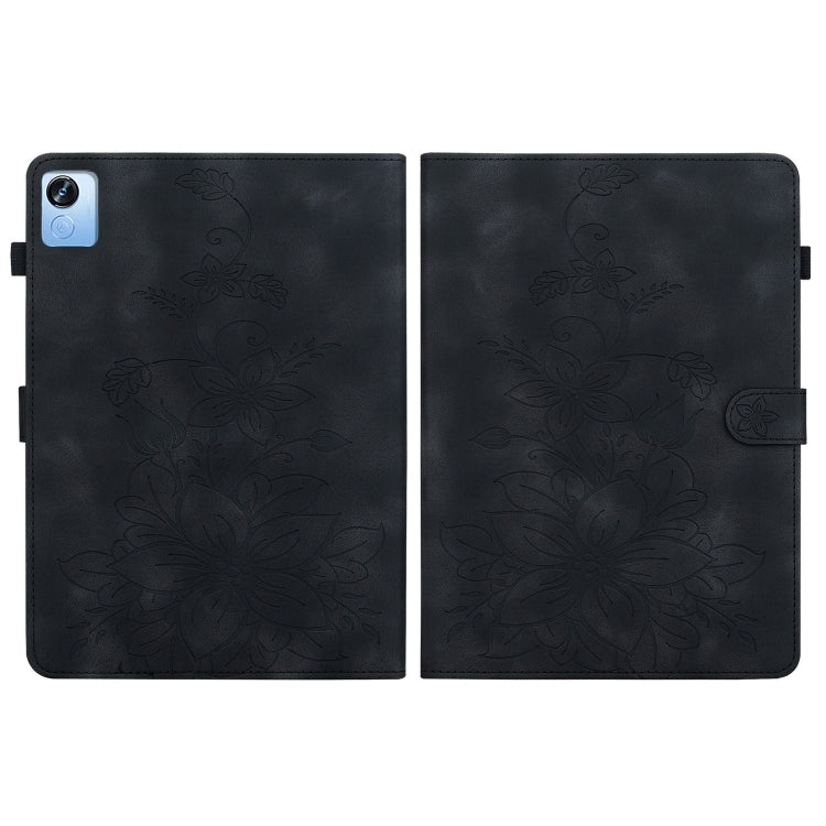 For Realme Pad X Lily Embossed Leather Tablet Case(Black)