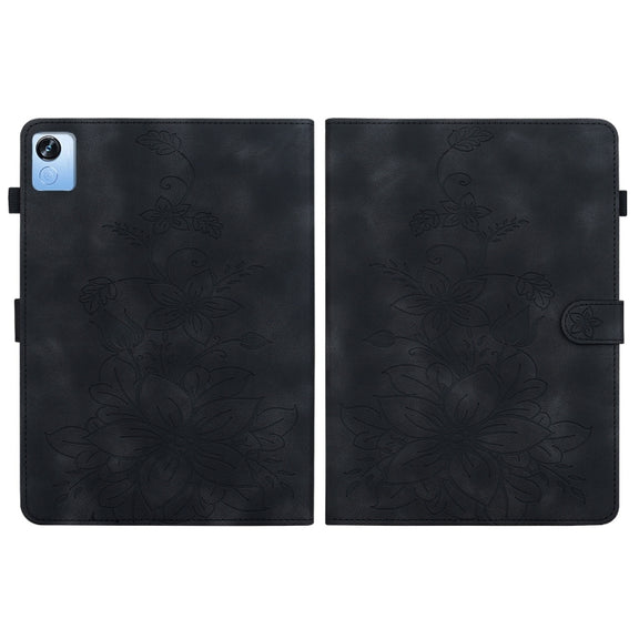 For Realme Pad X Lily Embossed Leather Tablet Case(Black)