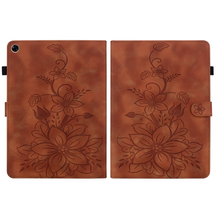 For Realme Pad 10.4 Lily Embossed Leather Tablet Case(Brown)