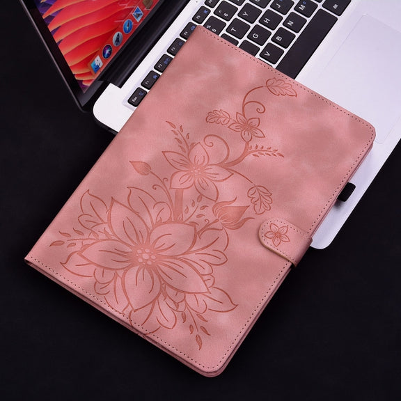 For Realme Pad 10.4 Lily Embossed Leather Tablet Case(Pink)