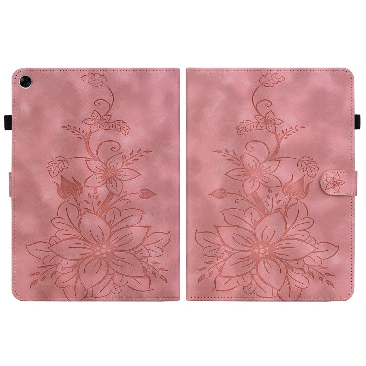 For Realme Pad 10.4 Lily Embossed Leather Tablet Case(Pink)