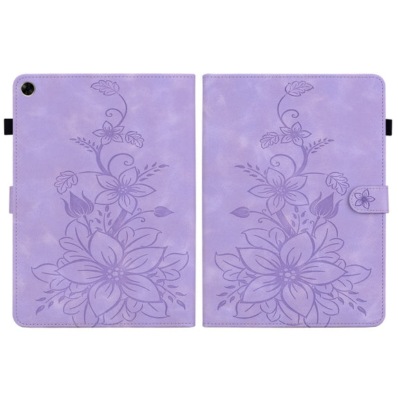For Realme Pad 10.4 Lily Embossed Leather Tablet Case(Purple)