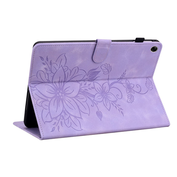 For Realme Pad 10.4 Lily Embossed Leather Tablet Case(Purple)