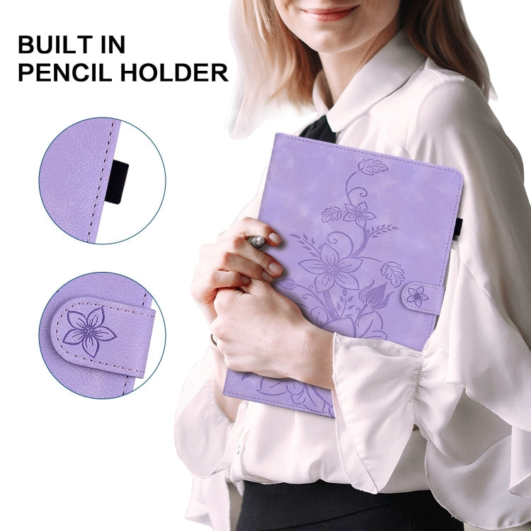 For Realme Pad 10.4 Lily Embossed Leather Tablet Case(Purple)