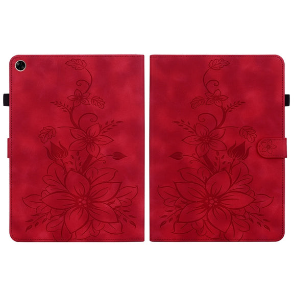 For Realme Pad 10.4 Lily Embossed Leather Tablet Case(Red)