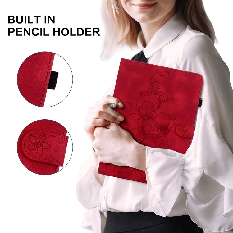 For Realme Pad 10.4 Lily Embossed Leather Tablet Case(Red)