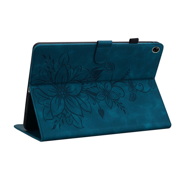For Realme Pad 10.4 Lily Embossed Leather Tablet Case(Dark Blue)
