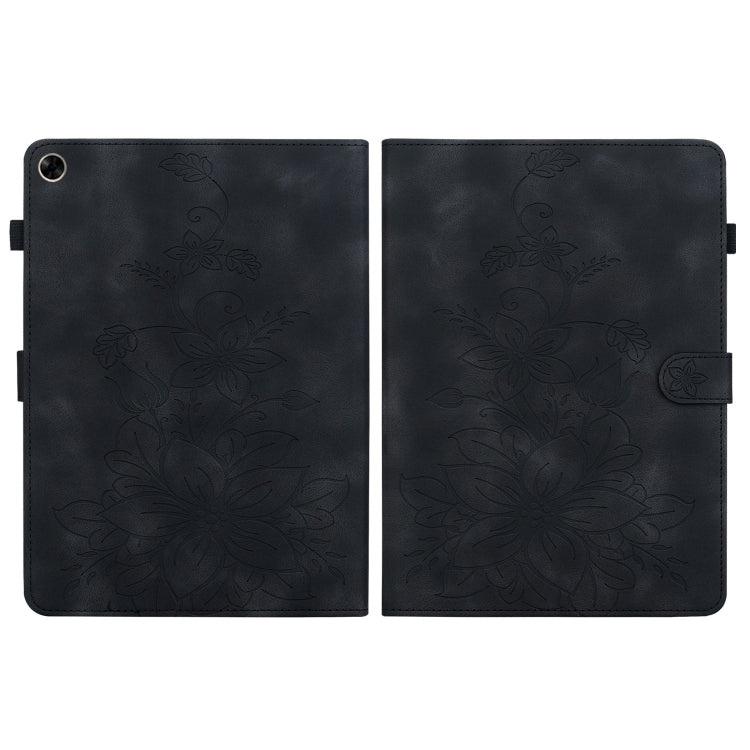 For Realme Pad 10.4 Lily Embossed Leather Tablet Case(Black)
