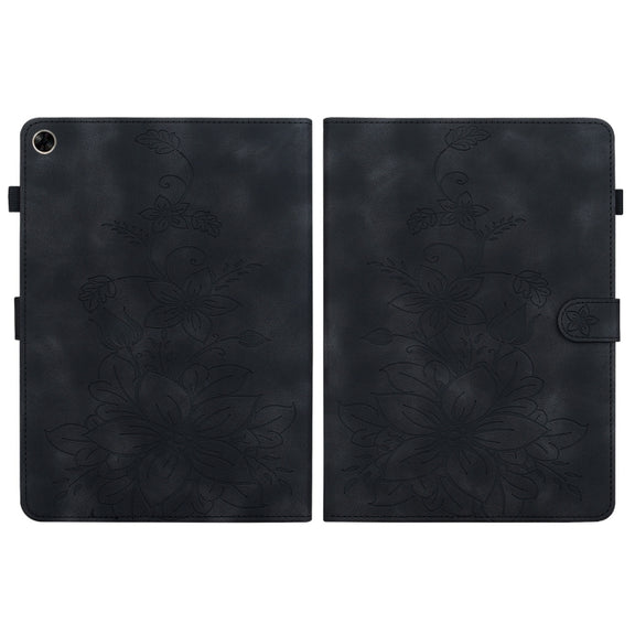 For Realme Pad 10.4 Lily Embossed Leather Tablet Case(Black)