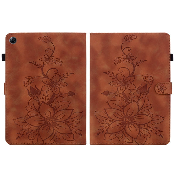 For OPPO Pad Air Lily Embossed Leather Tablet Case(Brown)