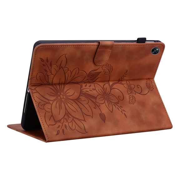 For OPPO Pad Air Lily Embossed Leather Tablet Case(Brown)