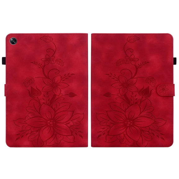 For OPPO Pad Air Lily Embossed Leather Tablet Case(Red)
