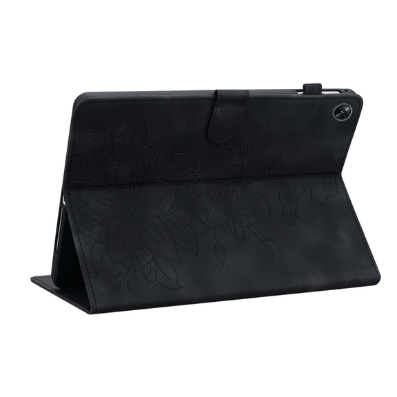 For OPPO Pad Air Lily Embossed Leather Tablet Case(Black)