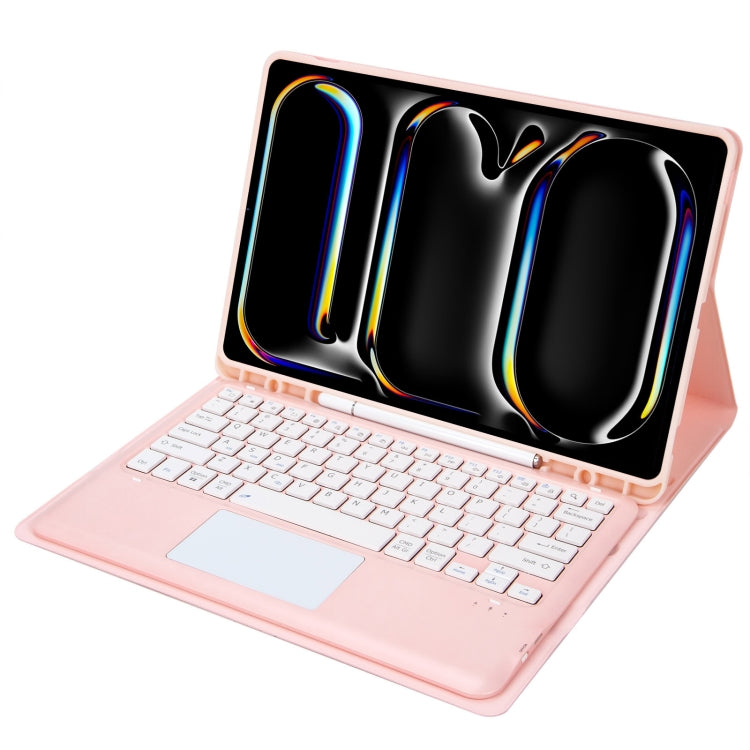 For iPad Pro 13 2024 A14B-A Detachable Ultra-Thin Bluetooth Touch Keyboard Leather Tablet Case with Pen Slot(Pink)