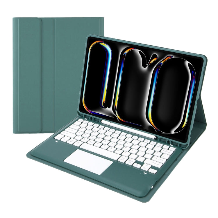 For iPad Pro 13 2024 A14B-A Detachable Ultra-Thin Bluetooth Touch Keyboard Leather Tablet Case with Pen Slot(Dark Green)