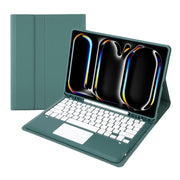 For iPad Pro 13 2024 A14B-A Detachable Ultra-Thin Bluetooth Touch Keyboard Leather Tablet Case with Pen Slot(Dark Green)