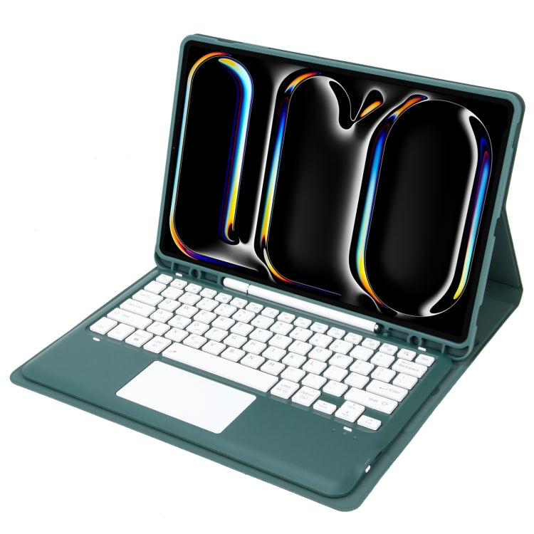 For iPad Pro 13 2024 A14B-A Detachable Ultra-Thin Bluetooth Touch Keyboard Leather Tablet Case with Pen Slot(Dark Green)