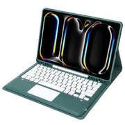 For iPad Pro 13 2024 A14B-A Detachable Ultra-Thin Bluetooth Touch Keyboard Leather Tablet Case with Pen Slot(Dark Green)