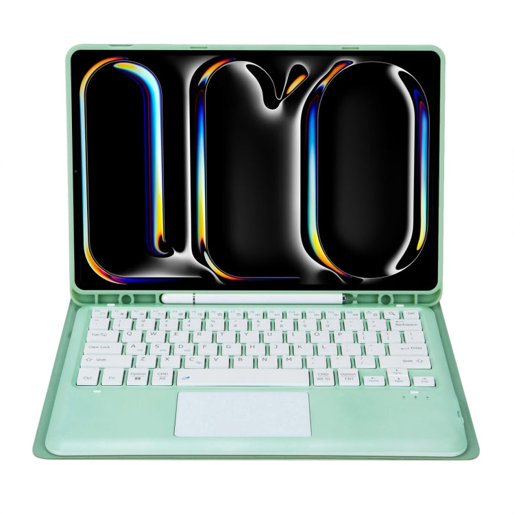 For iPad Pro 13 2024 A14B-A Detachable Ultra-Thin Bluetooth Touch Keyboard Leather Tablet Case with Pen Slot(Light Green)