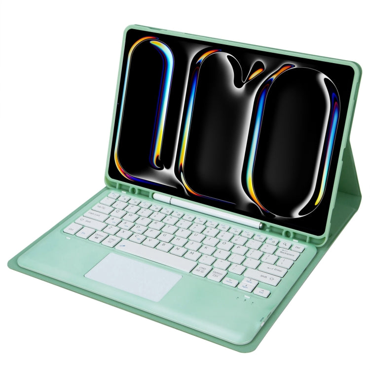 For iPad Pro 13 2024 A14B-A Detachable Ultra-Thin Bluetooth Touch Keyboard Leather Tablet Case with Pen Slot(Light Green)