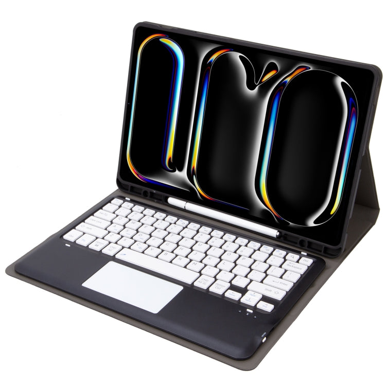 For iPad Pro 13 2024 A14B-A Detachable Ultra-Thin Bluetooth Touch Keyboard Leather Tablet Case with Pen Slot(Black White)