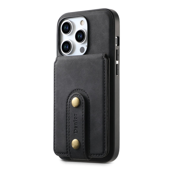 For iPhone 15 Pro Max Denior D14 NK Retro Pattern MagSafe Magnetic Card Holder Leather Phone Case(Black)