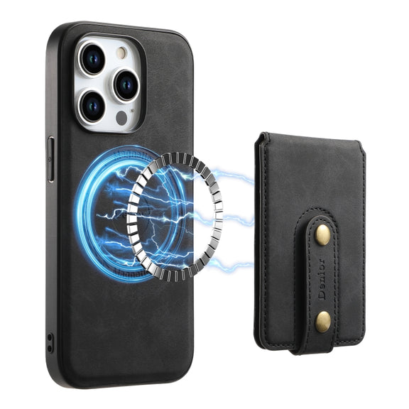 For iPhone 15 Pro Max Denior D14 NK Retro Pattern MagSafe Magnetic Card Holder Leather Phone Case(Black)