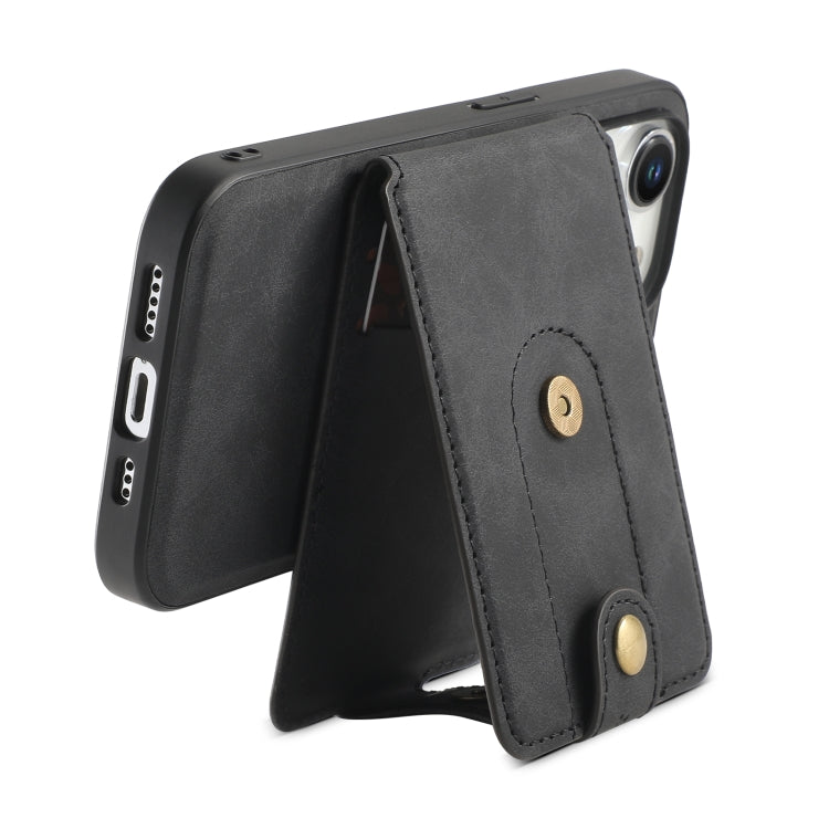 For iPhone 15 Pro Max Denior D14 NK Retro Pattern MagSafe Magnetic Card Holder Leather Phone Case(Black)