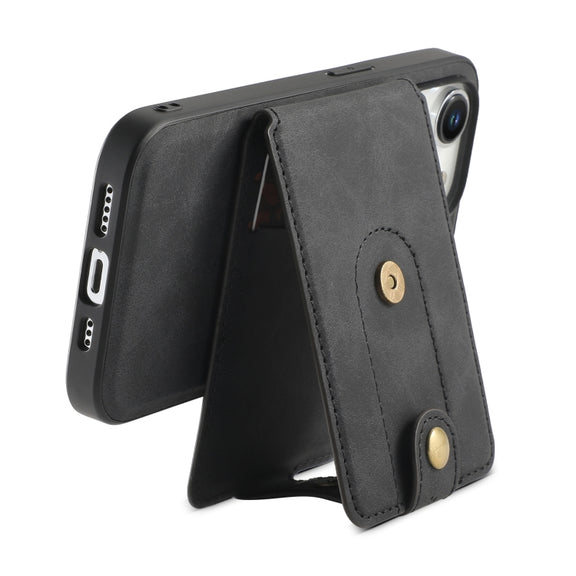 For iPhone 15 Pro Max Denior D14 NK Retro Pattern MagSafe Magnetic Card Holder Leather Phone Case(Black)
