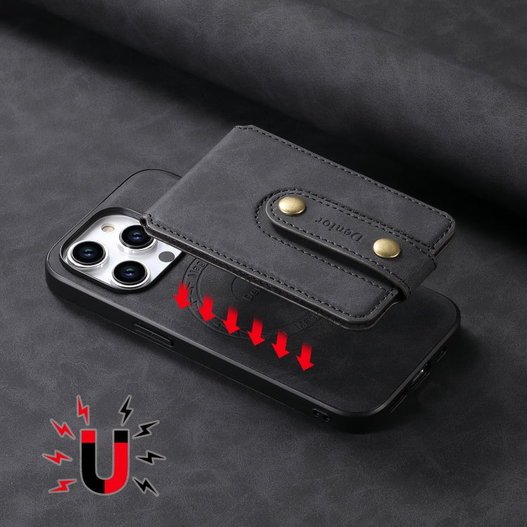 For iPhone 15 Pro Max Denior D14 NK Retro Pattern MagSafe Magnetic Card Holder Leather Phone Case(Black)