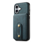 For iPhone 16 Denior D14 NK Retro Pattern MagSafe Magnetic Card Holder Leather Phone Case(Blue)