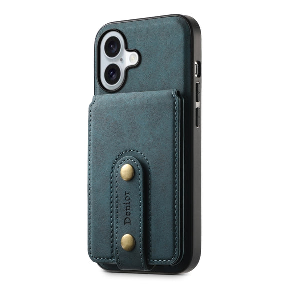 For iPhone 16 Denior D14 NK Retro Pattern MagSafe Magnetic Card Holder Leather Phone Case(Blue)