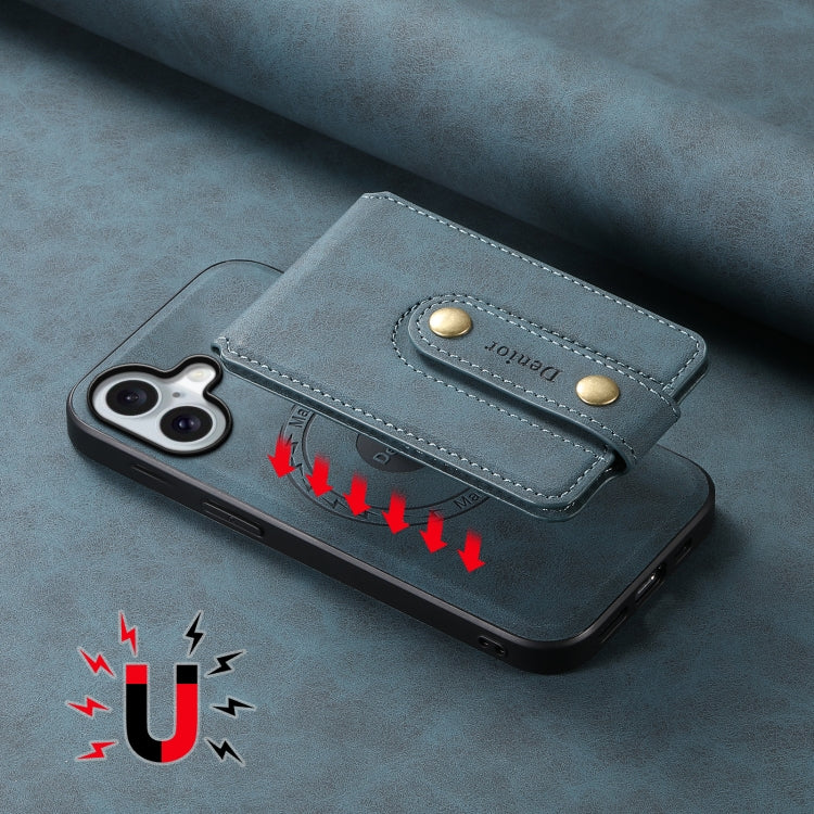 For iPhone 16 Denior D14 NK Retro Pattern MagSafe Magnetic Card Holder Leather Phone Case(Blue)