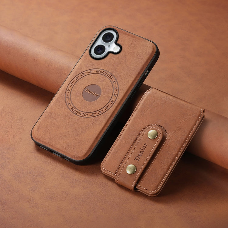 For iPhone 16 Plus Denior D14 NK Retro Pattern MagSafe Magnetic Card Holder Leather Phone Case(Brown)