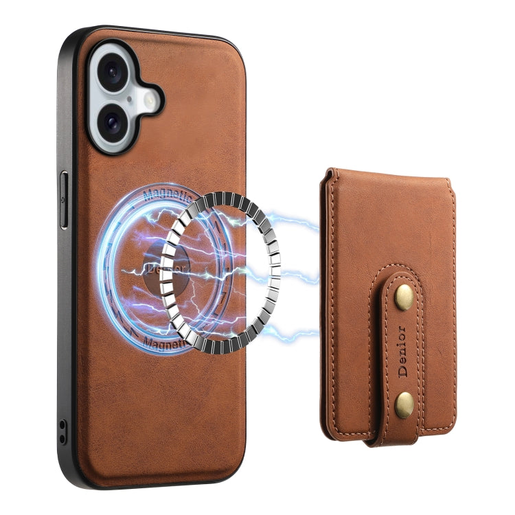 For iPhone 16 Plus Denior D14 NK Retro Pattern MagSafe Magnetic Card Holder Leather Phone Case(Brown)