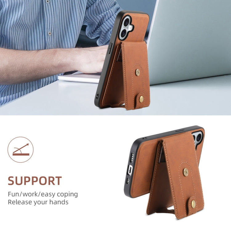 For iPhone 16 Plus Denior D14 NK Retro Pattern MagSafe Magnetic Card Holder Leather Phone Case(Brown)
