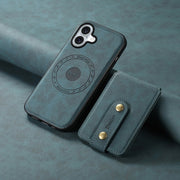 For iPhone 16 Plus Denior D14 NK Retro Pattern MagSafe Magnetic Card Holder Leather Phone Case(Blue)