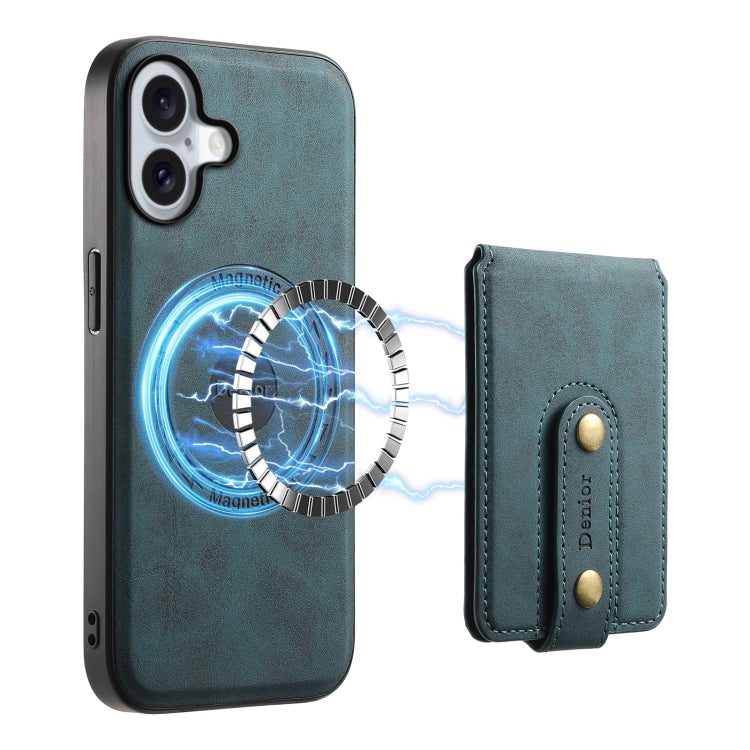 For iPhone 16 Plus Denior D14 NK Retro Pattern MagSafe Magnetic Card Holder Leather Phone Case(Blue)
