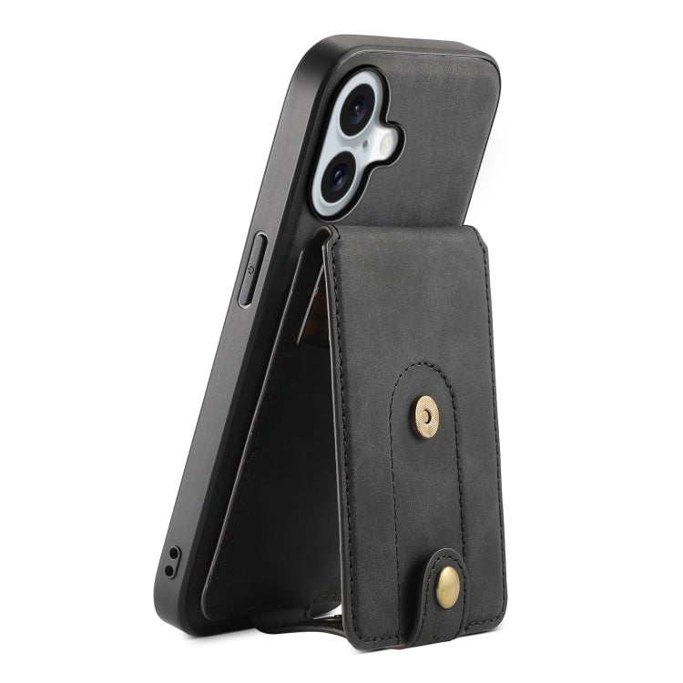 For iPhone 16 Plus Denior D14 NK Retro Pattern MagSafe Magnetic Card Holder Leather Phone Case(Black)