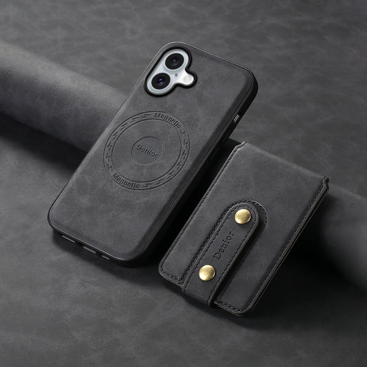 For iPhone 16 Plus Denior D14 NK Retro Pattern MagSafe Magnetic Card Holder Leather Phone Case(Black)